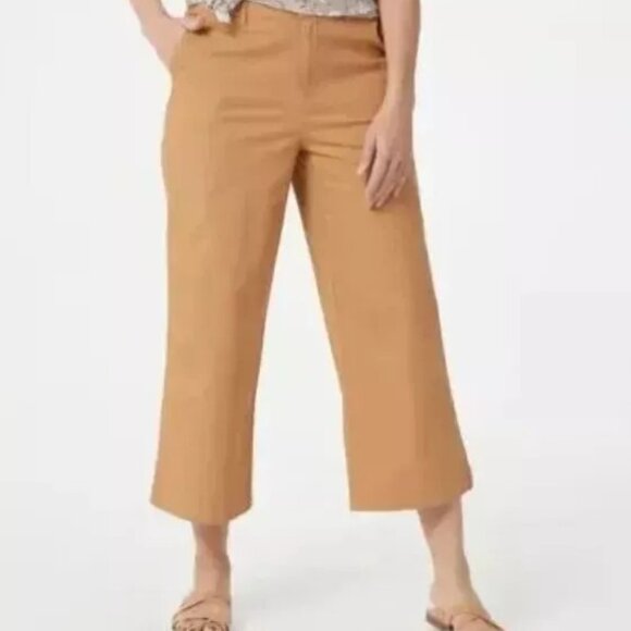 Denim & Co. Women's Easywear Twill Wide-Leg Crop Pants Size 8 Camel A393966 NEW - Picture 1 of 6